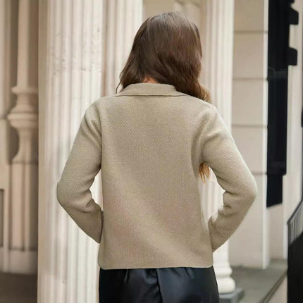Womens V Neck Collar Cardigan Open Front Knit Long Sleeve Button Down Sweater