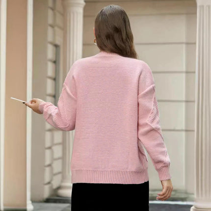 Women's Fall Long Sleeve Sweater Cable Knit Open Front Button Cardigan