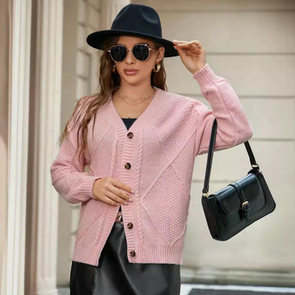 Women's Fall Long Sleeve Sweater Cable Knit Open Front Button Cardigan