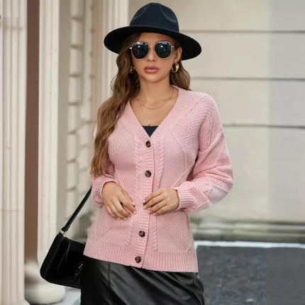 Women's Fall Long Sleeve Sweater Cable Knit Open Front Button Cardigan