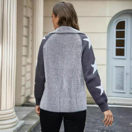Zip Up Cardigans for Women Long Sleeve Knit Open Front Collared Sweater
