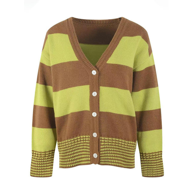 Women's Color Block Cardigan Long Sleeve Open Front Button Down Knit Sweater