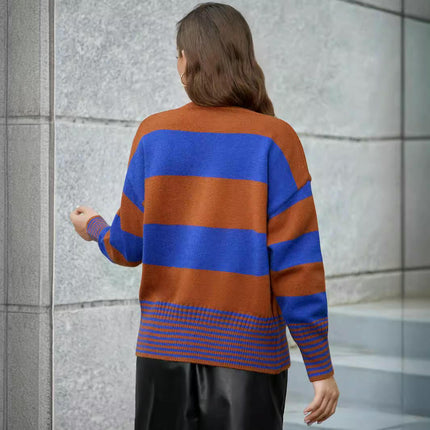 Women's Color Block Cardigan Long Sleeve Open Front Button Down Knit Sweater