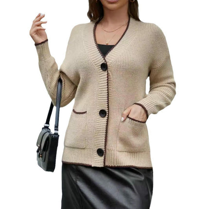 Women's V Neck Cardigan Open Front Button Down Knit Sweaters with Pockets