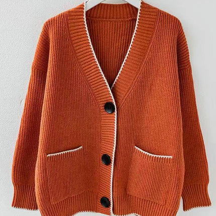 Women's V Neck Cardigan Open Front Button Down Knit Sweaters with Pockets