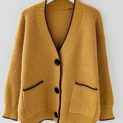 Women's V Neck Cardigan Open Front Button Down Knit Sweaters with Pockets