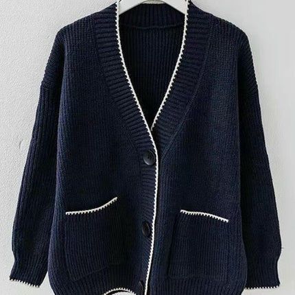 Women's V Neck Cardigan Open Front Button Down Knit Sweaters with Pockets