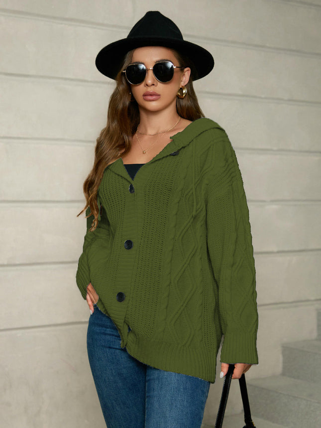 Women's Casual Cardigan V Neck Button Down Hooded Long Sleeve Sweaters