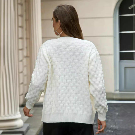 Women's Long Sleeve Open Front Cable Knit Cardigans V Neck Button Sweaters