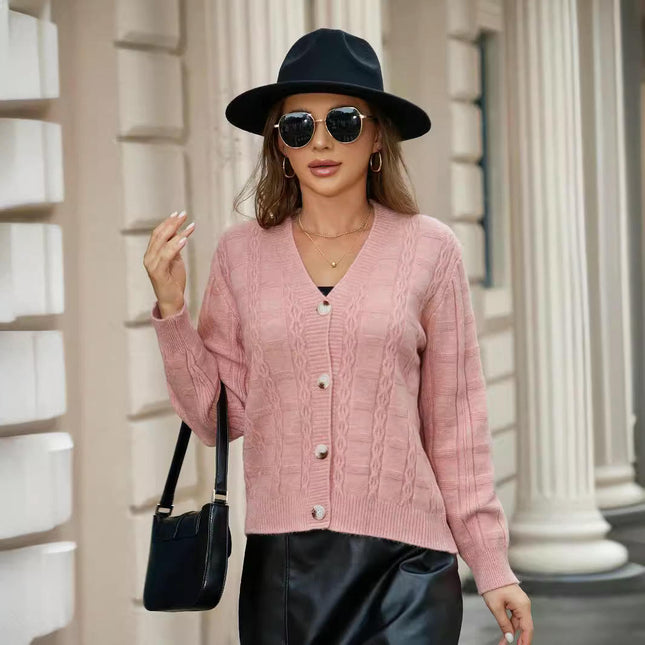 Women's Casual Open Front V Neck Long Sleeve Knit Cardigans Sweaters