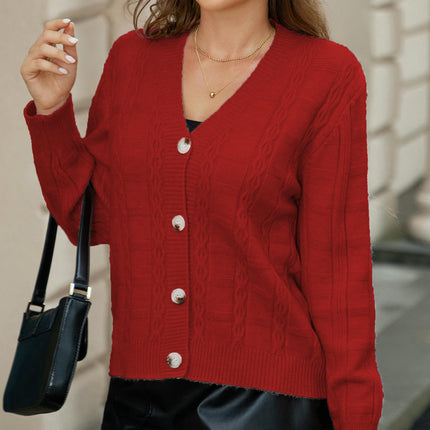 Women's Casual Open Front V Neck Long Sleeve Knit Cardigans Sweaters