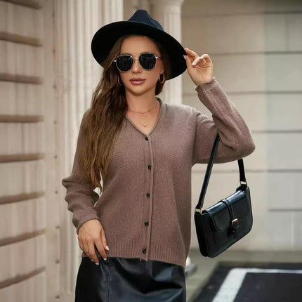 Women's Button Up V Neck Long Sleeve Soft Knit Cardigan Sweater