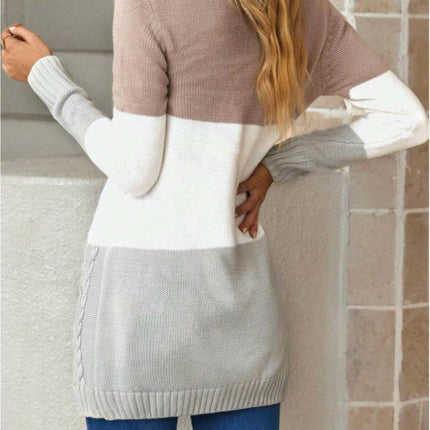 Womens Long Sleeve Open Front Buttons Cable Knit Pocket Sweater Cardigan