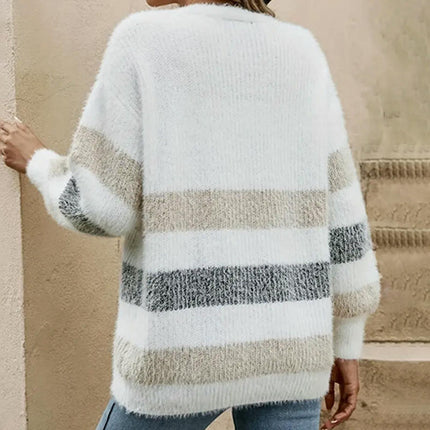 Women's Cardigan Striped Open Front Button Down Knitted Sweaters