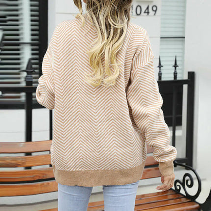 Women's Long Sleeve Cardigan Striped Button Down V Neck Open Front Knit Sweaters
