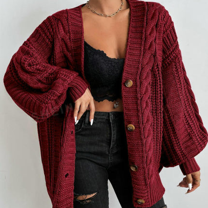 Women's Long Sleeve Cable Knit Sweater Open Front Button Down Knit Cardigan