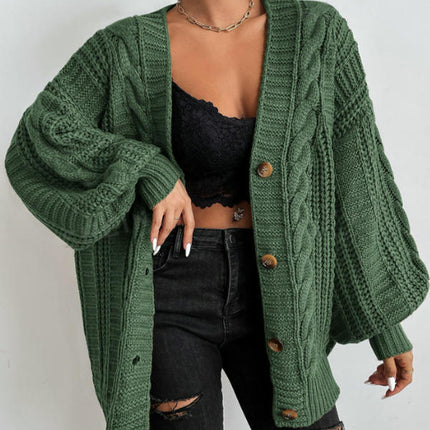 Women's Long Sleeve Cable Knit Sweater Open Front Button Down Knit Cardigan