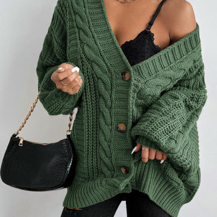 Women's Long Sleeve Cable Knit Sweater Open Front Button Down Knit Cardigan
