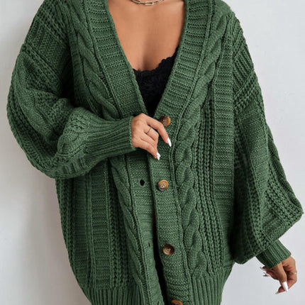 Women's Long Sleeve Cable Knit Sweater Open Front Button Down Knit Cardigan