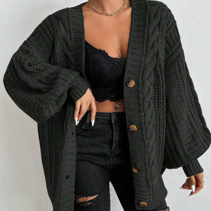 Women's Long Sleeve Cable Knit Sweater Open Front Button Down Knit Cardigan