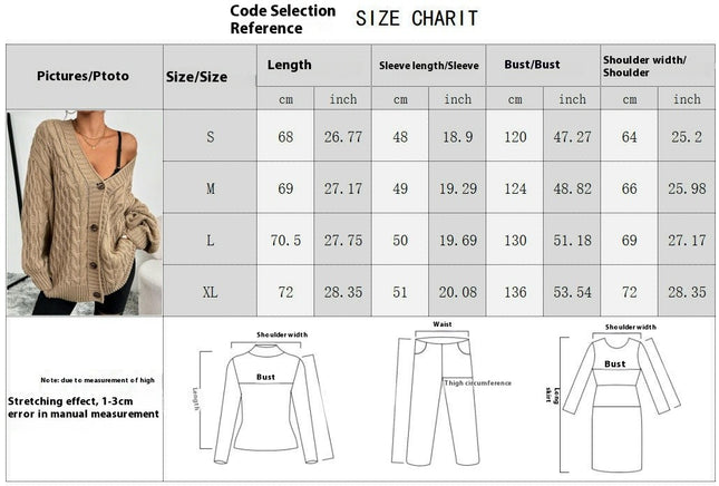 Women's Cable Knit Cardigan Long Sleeve Open Front Button Down Sweater