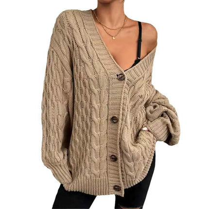 Women's Cable Knit Cardigan Long Sleeve Open Front Button Down Sweater