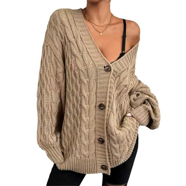 Women's Cable Knit Cardigan Long Sleeve Open Front Button Down Sweater