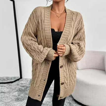 Women's Cable Knit Cardigan Long Sleeve Open Front Button Down Sweater