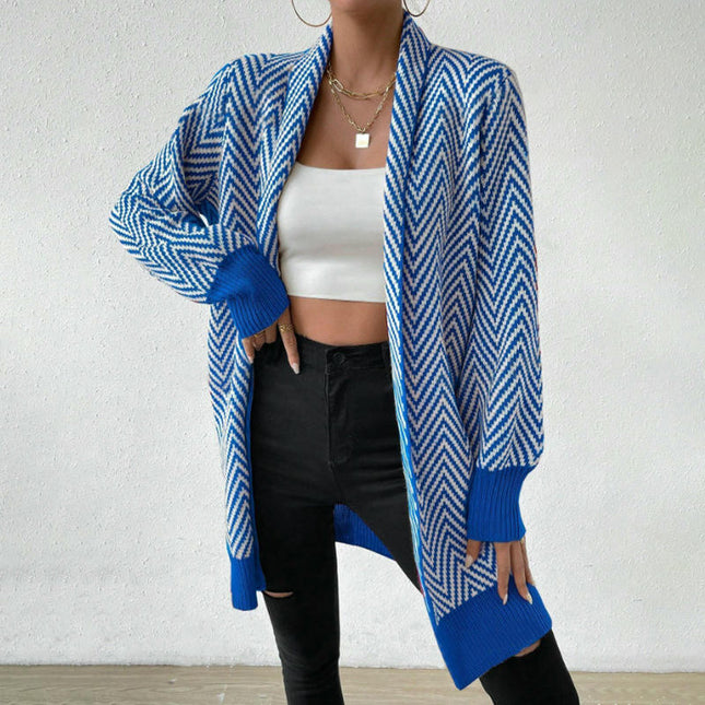 Women's Striped Cardigan Long Sleeve Open Front Knit Oversized Sweater