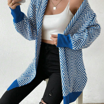 Women's Striped Cardigan Long Sleeve Open Front Knit Oversized Sweater