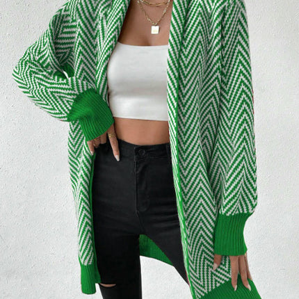Women's Striped Cardigan Long Sleeve Open Front Knit Oversized Sweater