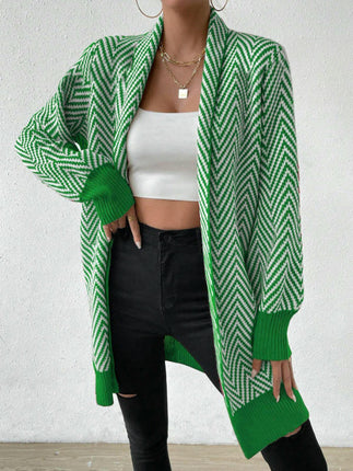 Women's Striped Cardigan Long Sleeve Open Front Knit Oversized Sweater