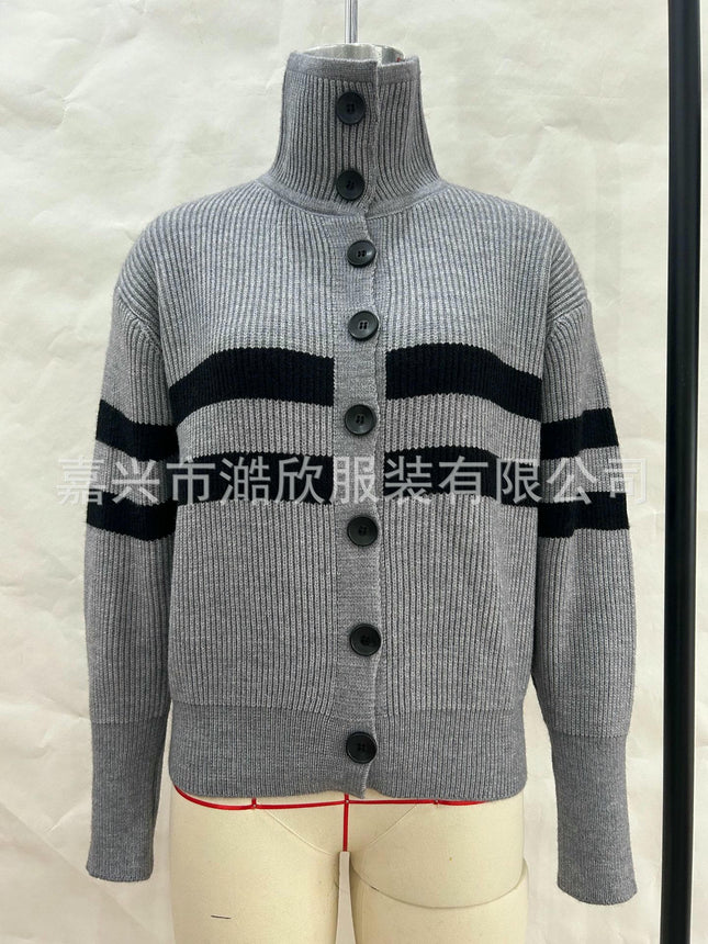 Women's Long Sleeve Sweater Open Front Knit Button Down Lapel Cardigans
