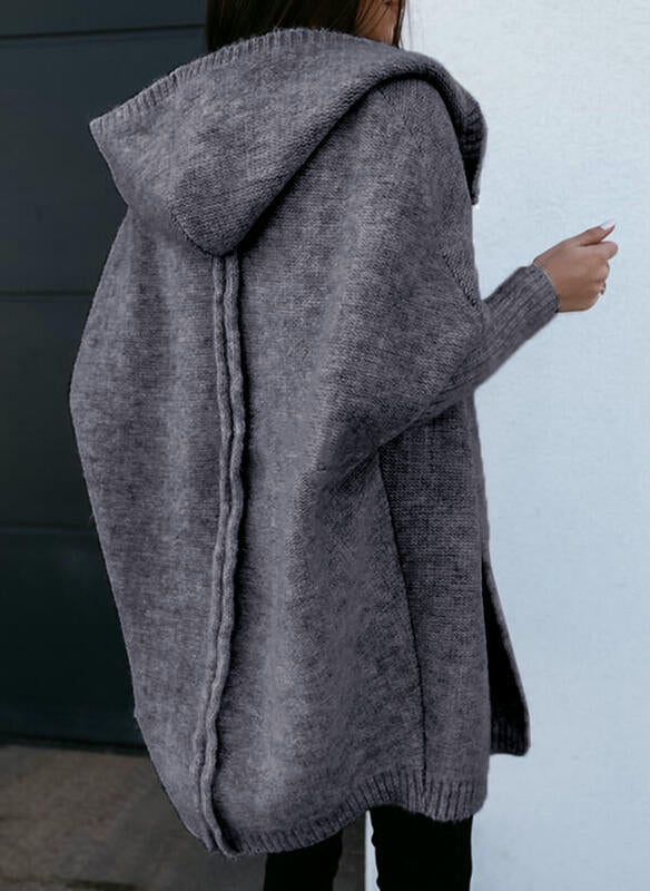 Women's Long Sleeve Open Front Hoodie Knit Sweater Cardigan Outwear