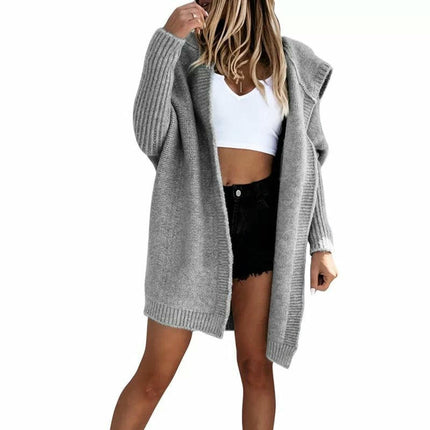 Women's Long Sleeve Open Front Hoodie Knit Sweater Cardigan Outwear