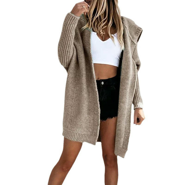 Women's Long Sleeve Open Front Hoodie Knit Sweater Cardigan Outwear
