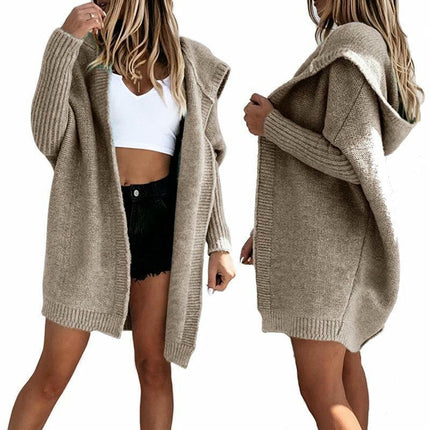 Women's Long Sleeve Open Front Hoodie Knit Sweater Cardigan Outwear