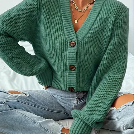 Womens V Neck Long Sleeve Button Down Open Front Knit Cardigan Sweaters