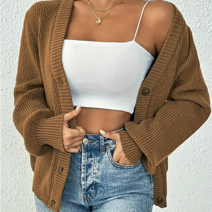 Womens V Neck Long Sleeve Button Down Open Front Knit Cardigan Sweaters