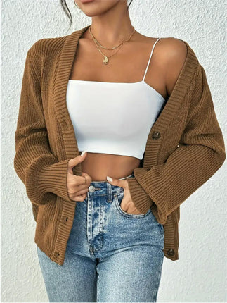 Womens V Neck Long Sleeve Button Down Open Front Knit Cardigan Sweaters