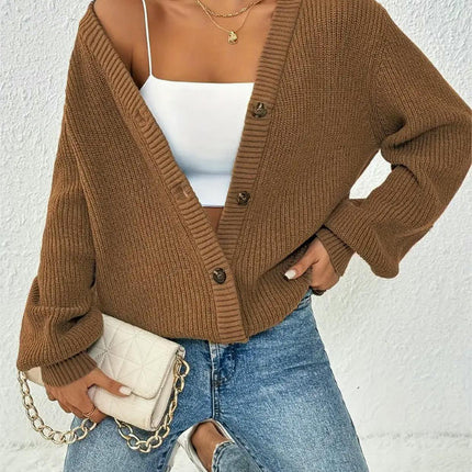 Womens V Neck Long Sleeve Button Down Open Front Knit Cardigan Sweaters