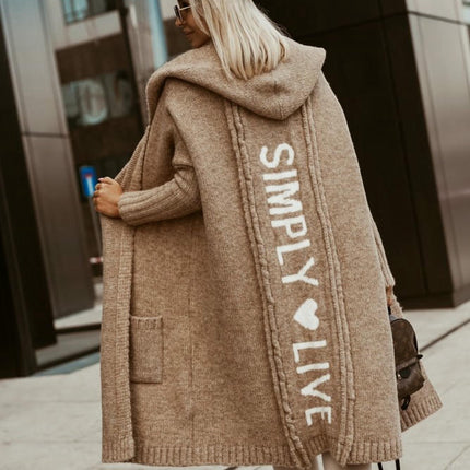 Womens Long Cardigans Knitted Open Front Oversized Hooded Outerwear Sweater