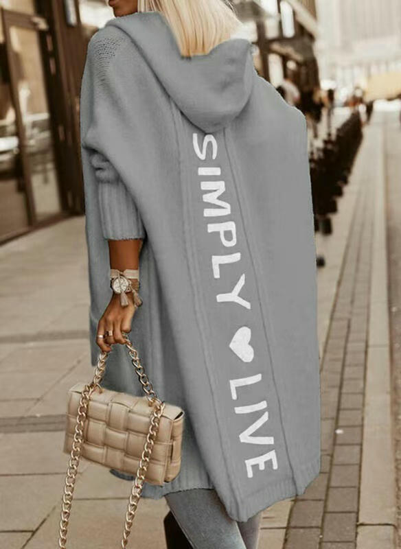 Womens Long Cardigans Knitted Open Front Oversized Hooded Outerwear Sweater
