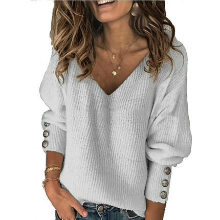 Women Sexy V Neck Long Sleeve Knit Sweater Loose Jumper Pullover Tops