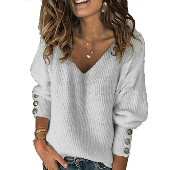 Women Sexy V Neck Long Sleeve Knit Sweater Loose Jumper Pullover Tops