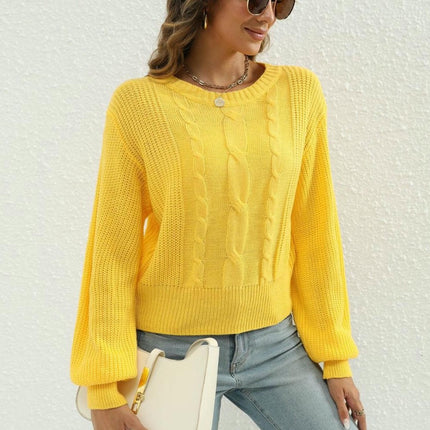 Women's Casual Long Sleeve Crewneck Cable Knit Cropped Pullover Sweater