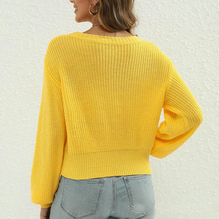Women's Casual Long Sleeve Crewneck Cable Knit Cropped Pullover Sweater