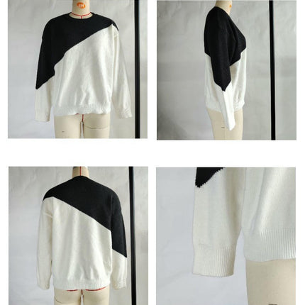 Womens Color Block Sweaters Long Sleeve Crewneck Pullover Knit Tops