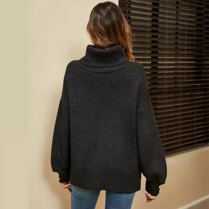 Womens Turtleneck Sweaters Long Sleeve Knit Casual Loose Jumper Tops