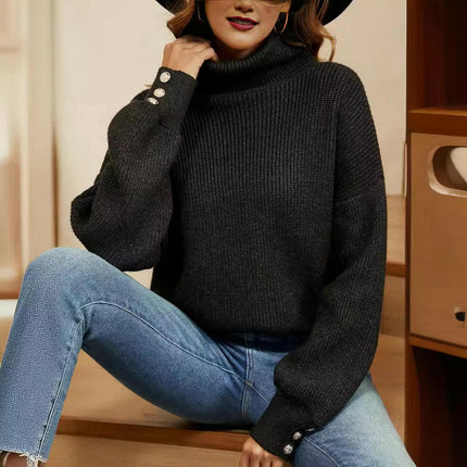 Womens Turtleneck Sweaters Long Sleeve Knit Casual Loose Jumper Tops